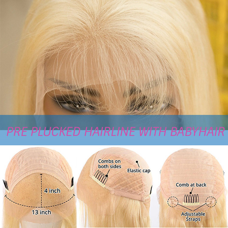 Ready to ship preplucked 613 blonde bob wigs for black women human hair short transparent swiss straight 13x4 lace front wigs