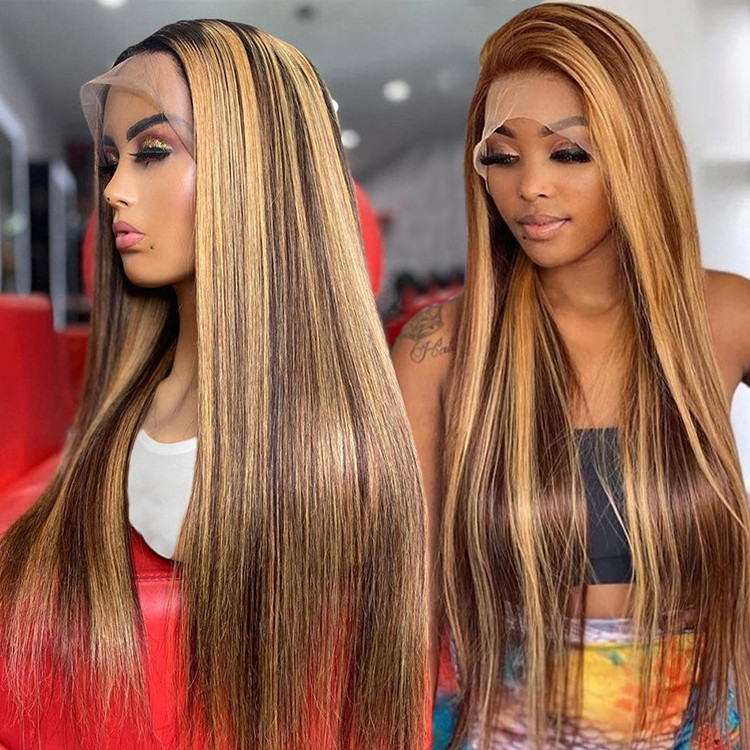 Glueless Full HD Lace Wigs Highlighted Lace Front Wigs Virgin Brazilian Raw Indian Hair Straight HD Lace Frontal Wigs Human Hair