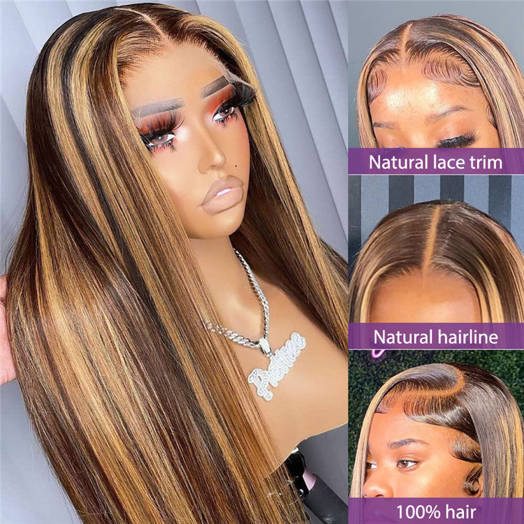 Glueless Full HD Lace Wigs Highlighted Lace Front Wigs Virgin Brazilian Raw Indian Hair Straight HD Lace Frontal Wigs Human Hair