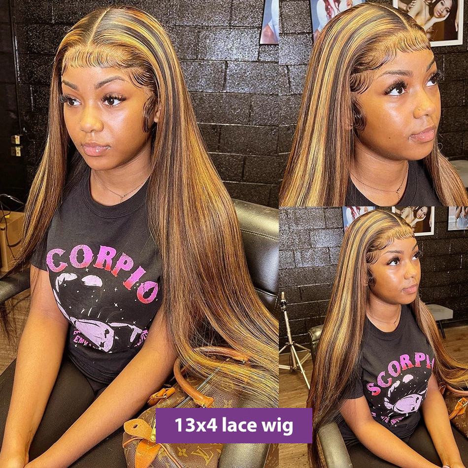 Glueless Full HD Lace Wigs Highlighted Lace Front Wigs Virgin Brazilian Raw Indian Hair Straight HD Lace Frontal Wigs Human Hair