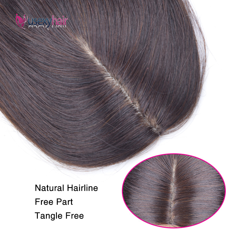 Human Hair Toppers Straight Hairpieces 100% Real Virgin Brazilian 6x9cm Silk Base Clip In Human Hair Toupee