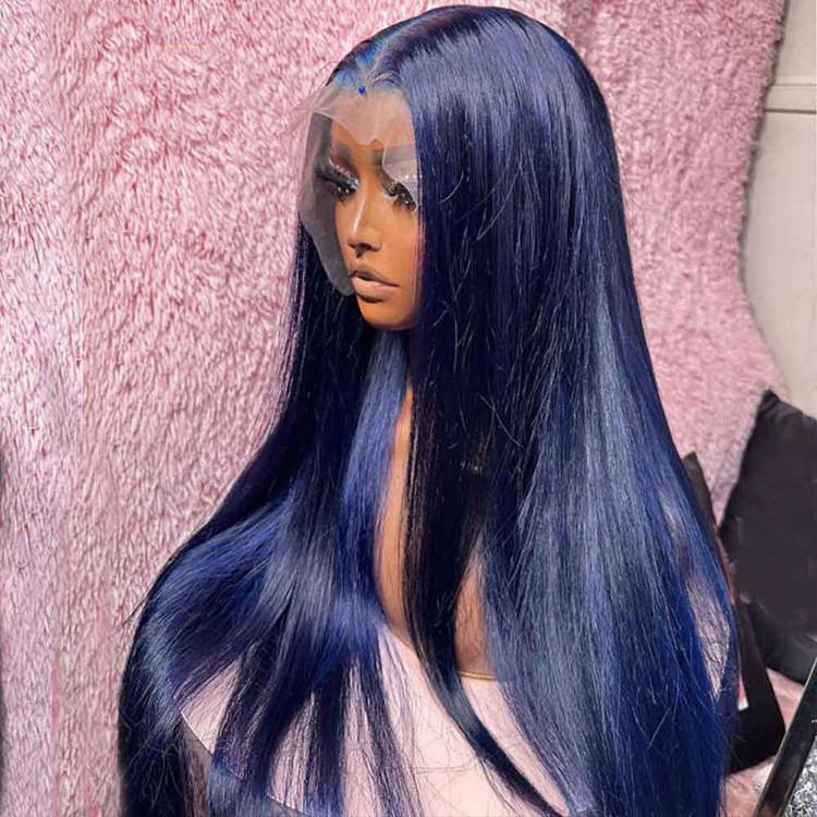 Natrual Black Blue Highlights Wig Mix Piano Color Straight Pre Plucked Hd Transparent Lace Front Raw Virgin Human Hair Wigs