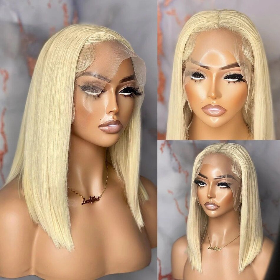 Ready to ship preplucked 613 blonde bob wigs for black women human hair short transparent swiss straight 13x4 lace front wigs