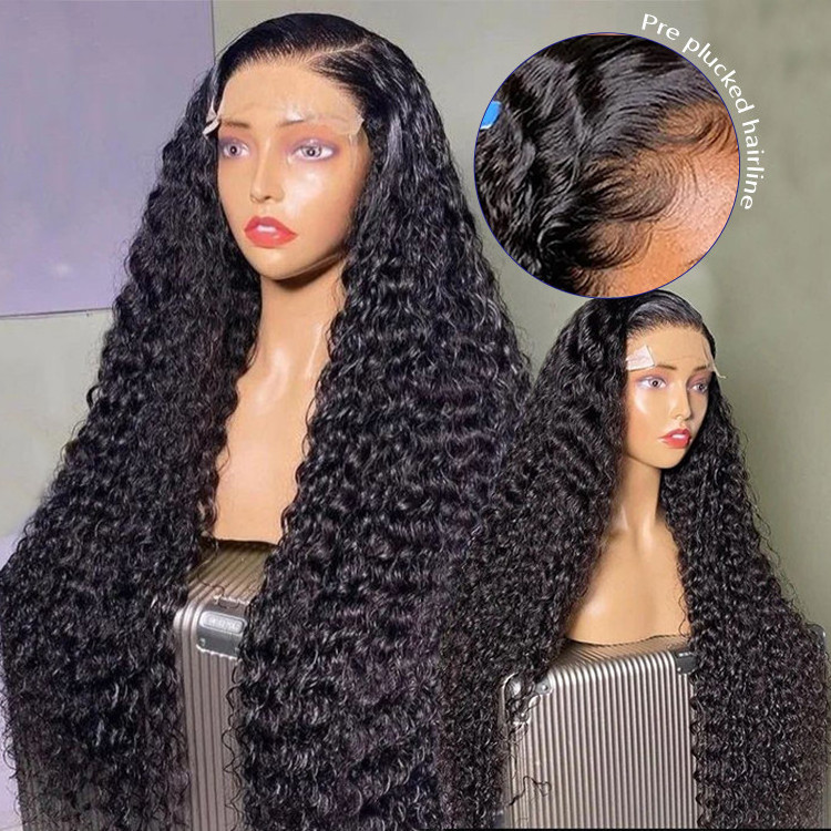 38 40inch glueless full Hd lace wig,human hair lace front deep wave wigs,wholesale 100% raw remy hair