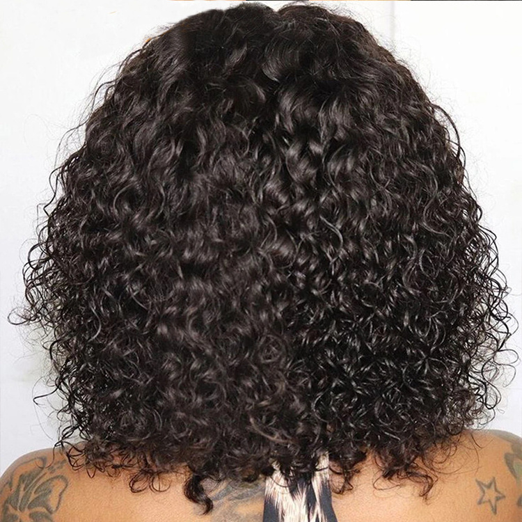 Afro Kinky Curly Bob Wig With Bangs Machine Made Pixie Cut Closure Wigs For Black Women Brazilian Curly T Part Human Hair Wigs