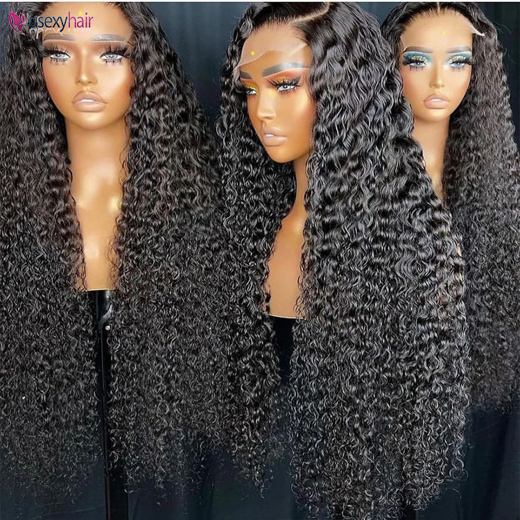 28inch HD Lace Full Virgin Brazilian Human Hair Wigs Deep Wave Curly Transparent Lace Front Human Hair Wigs for Black Women