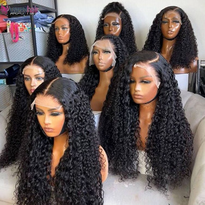 28inch HD Lace Full Virgin Brazilian Human Hair Wigs Deep Wave Curly Transparent Lace Front Human Hair Wigs for Black Women