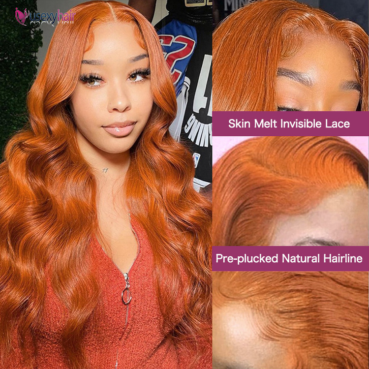 New Arrival Wigs Raw Hair 180% Density 350 Copper Ginger Orange Color Human Hair Wig Transparent Lace Front Wigs For Black Women