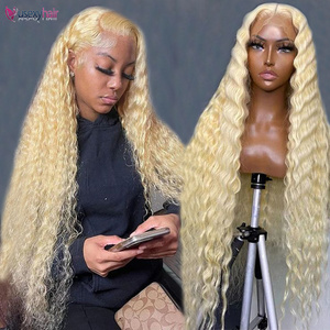 250% HD 30 40 Inch 613 Honey Blonde Deep Wave Full 13x6 Lace Frontal Wigs Transparent 13x4 Lace Frontal Human Hair Wig For Woman