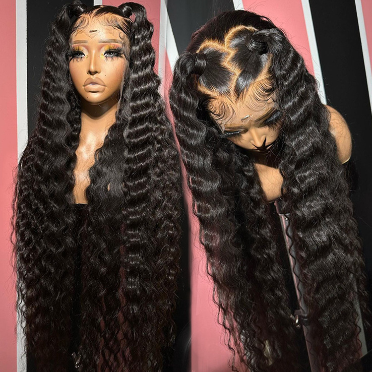 Raw Cambodian Hair Wig,200 Density 30 Inch Hd Deep Wave Lace Frontal Wig 13x4 Lace Front Human Hair Wigs with Baby Hair