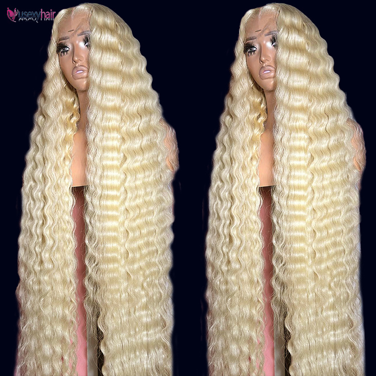 250% HD 30 40 Inch 613 Honey Blonde Deep Wave Full 13x6 Lace Frontal Wigs Transparent 13x4 Lace Frontal Human Hair Wig For Woman