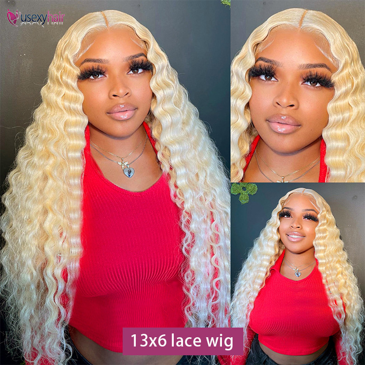 250% HD 30 40 Inch 613 Honey Blonde Deep Wave Full 13x6 Lace Frontal Wigs Transparent 13x4 Lace Frontal Human Hair Wig For Woman