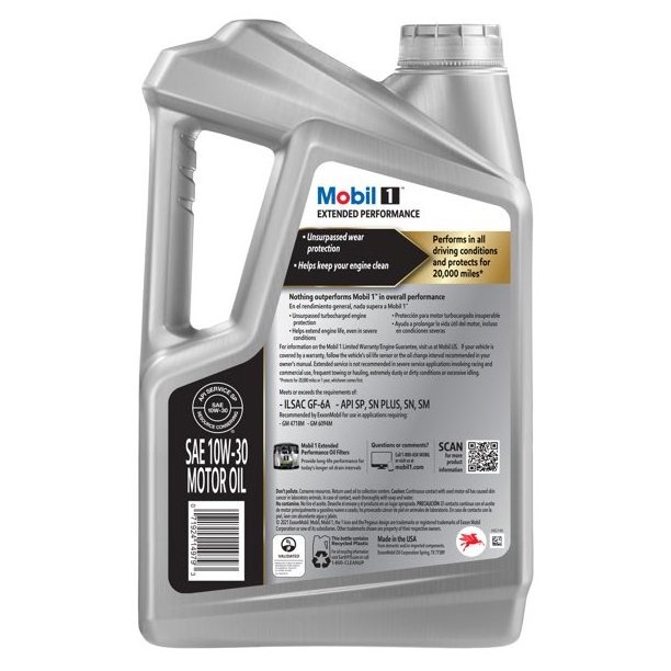 Mobil 1 EP Extended Performance 1 10W-30 10W30 Full Synthetic Motor Oil, 5 Quart ( 4.73 Liter)