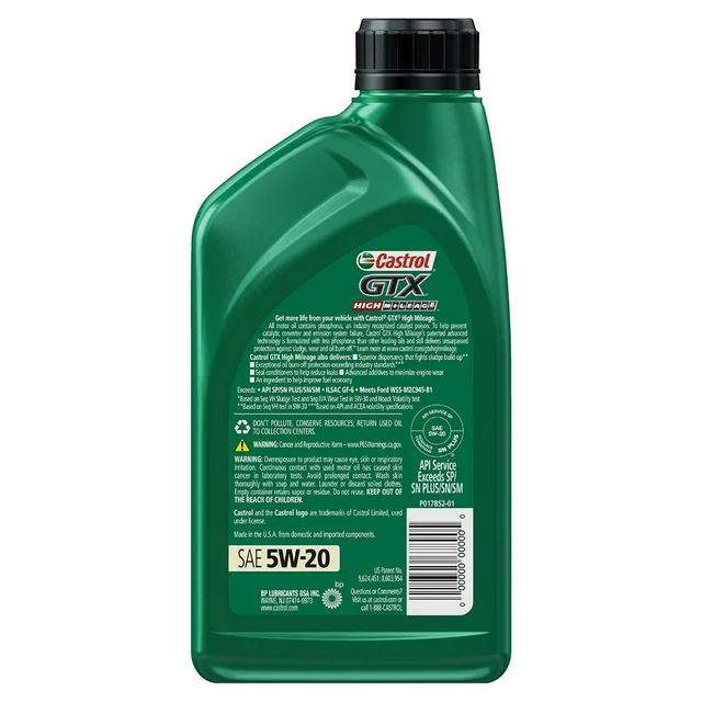 Castrol GTX High Mileage HM 5W-20 Synthetic Blend Motor Oil Lubricant