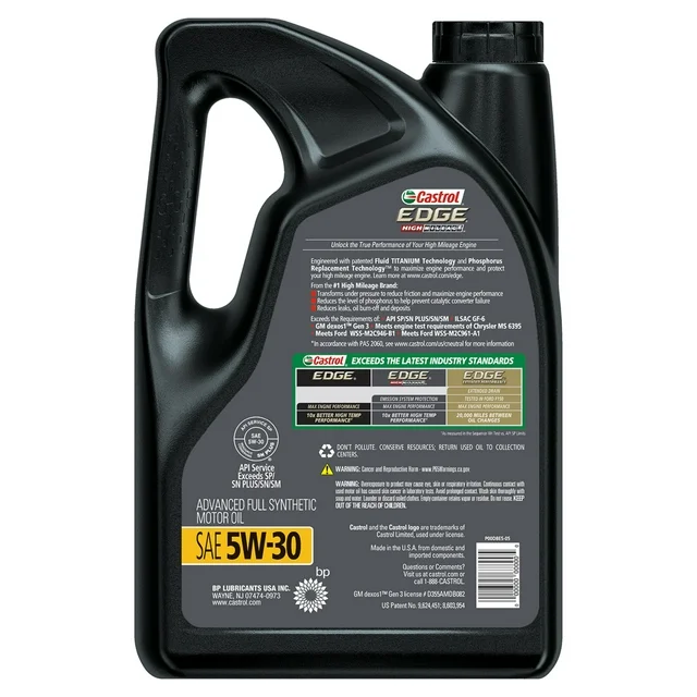 Castrol EDGE High Mileage 5W-30 Advanced Full Synthetic Motor Oil,  5 Quarts