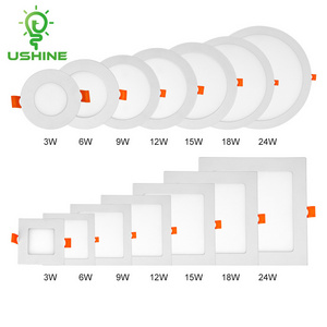 Ushine China Manufacture Aluminum Indoor Embedded Installation 3 6 9 12 15 18 24 W Led Panel Light