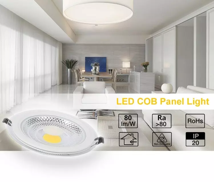 Factory Direct Supply COB Downlight 6W 9W 12W 18W 24W Ceiling LED Glass Panel Light