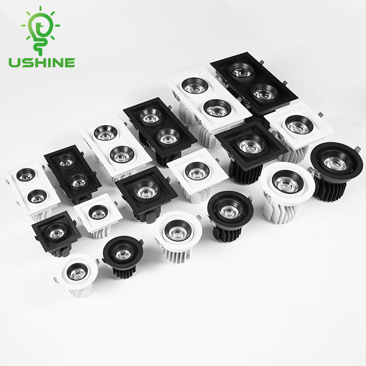 Ushine High Brightness Indoor Black White Round Square Aluminum Recessed Ceiling COB LED Spotlight