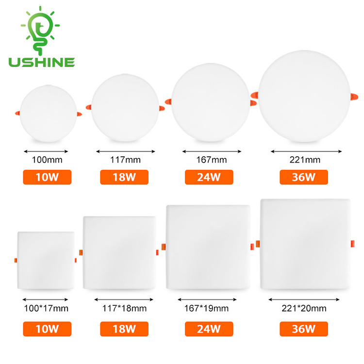 Ushine Indoor Commercial Lighting Square Round Aluminum Recessed Ceiling Slim LED Panel Light