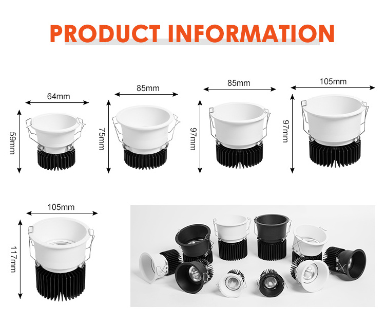 Ushine New Product Indoor Commercial Down Lighting Aluminum Ceiling Recessed COB LED Downlight