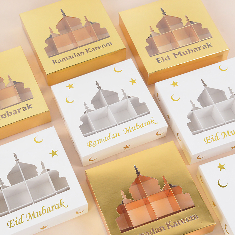 Ramadan Kareem Favor Boxes Islam Eid Chocolate Packaging Muslim Eid Mubarak Candy Cake Paper Box With Clear PVC Window