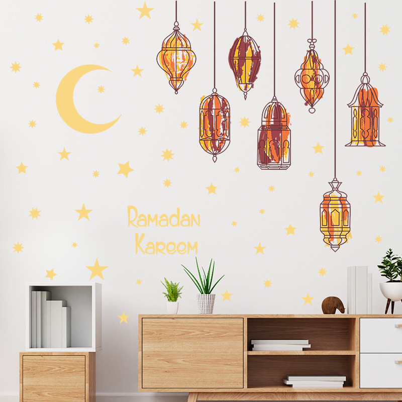 Islamic Muslim Decor Star Lantern Stickers Decals Ramadan Wall Sticker For Ramadan Decoration Living Room Bedroom