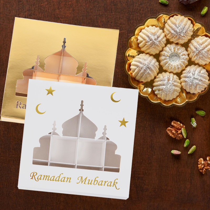 Ramadan Kareem Favor Boxes Islam Eid Chocolate Packaging Muslim Eid Mubarak Candy Cake Paper Box With Clear PVC Window