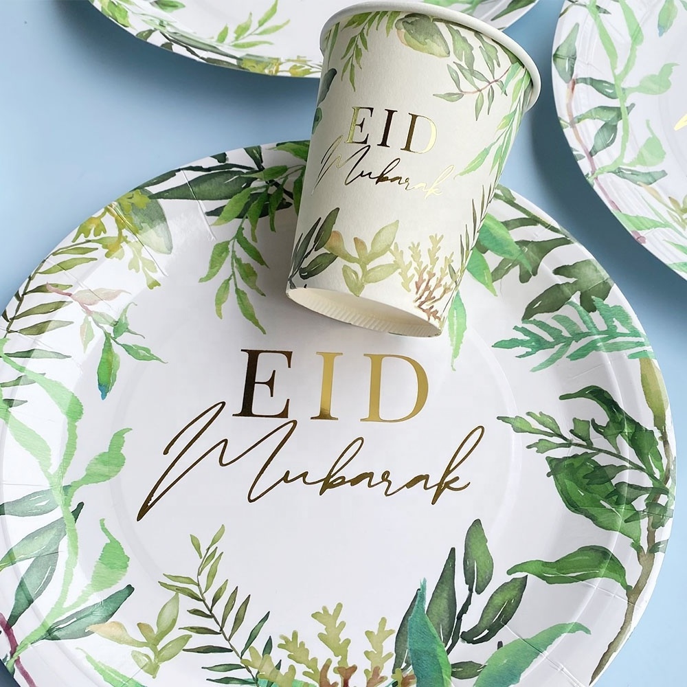 Muslim Islamic Festival Green Gold EID Mubarak Tableware Party Supplies Eid Al-fitr Decor For Home