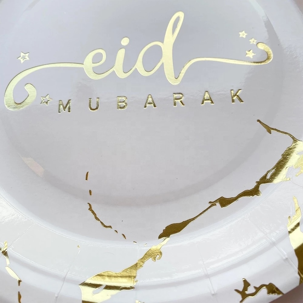 luxurious marble gold stamping foil eid plate cup napkin eid mubarak decorations