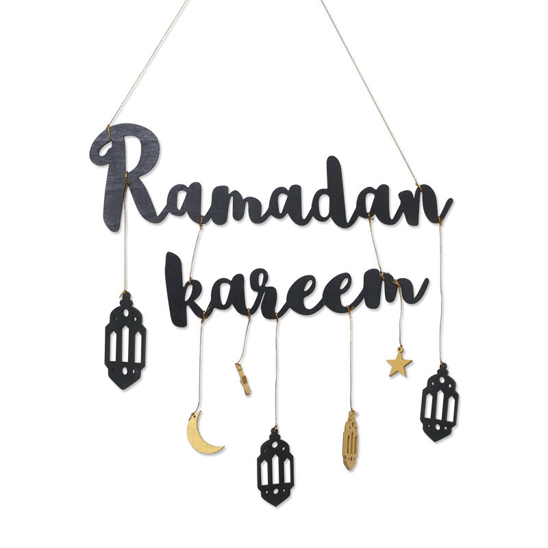 Eid Ramadan Party Wall decoration Ramadan Wooden stars and moon alphabet pendants For Ramadan Decoration