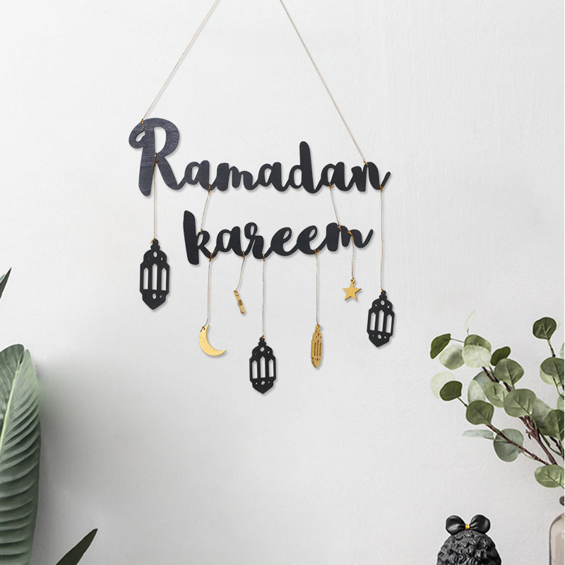 Eid Ramadan Party Wall decoration Ramadan Wooden stars and moon alphabet pendants For Ramadan Decoration