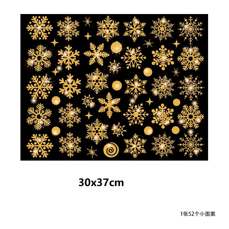 New Year Winter Christmas Snowflake Window Glass Cling Gold Glitter Gold Silver Xmas Sticker Decal For Holiday Party Ornaments