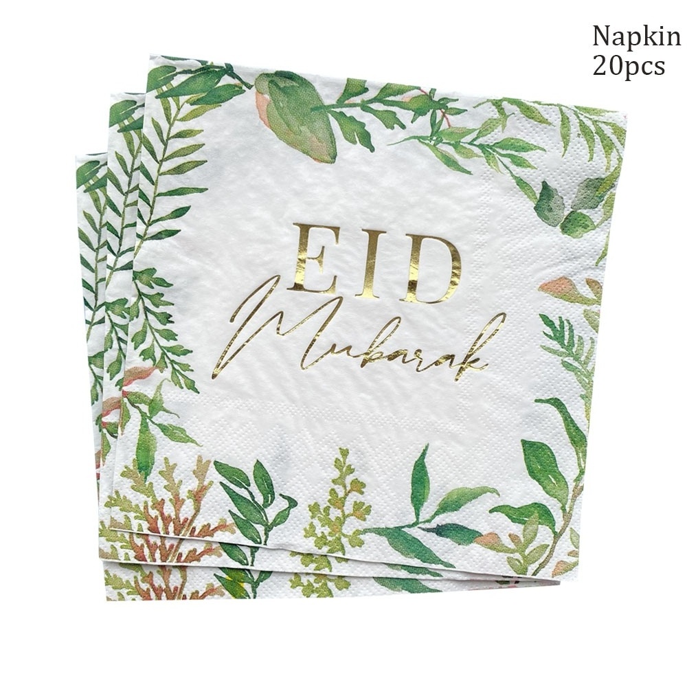 Muslim Islamic Festival Green Gold EID Mubarak Tableware Party Supplies Eid Al-fitr Decor For Home