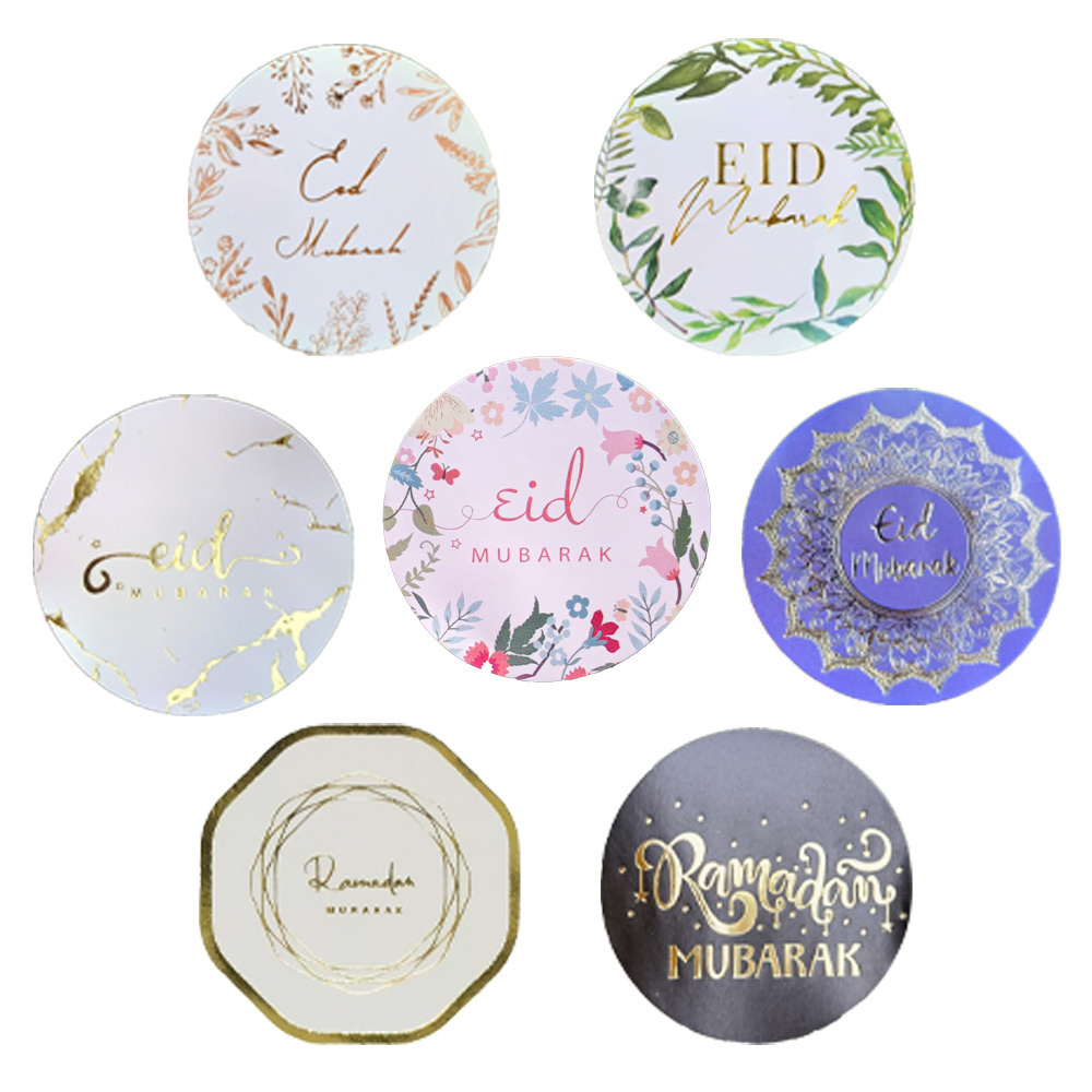 10pcs per sheet Islam Gold Stamping Foil Labels Ramadan Eid Mubarak Stickers For Muslim Party Decoration