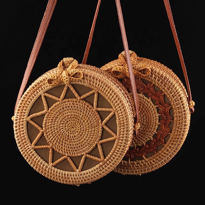 2024 Fashion Women Summer Bohemia Handbag Bali Rattan Bag Handmade Woven Beach Cross Body Round Straw Bags