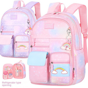 New schoolbag for elementary school students, women's refrigerator side opening cute princess children's backpack