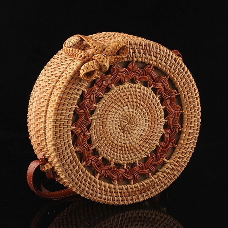 2024 Fashion Women Summer Bohemia Handbag Bali Rattan Bag Handmade Woven Beach Cross Body Round Straw Bags