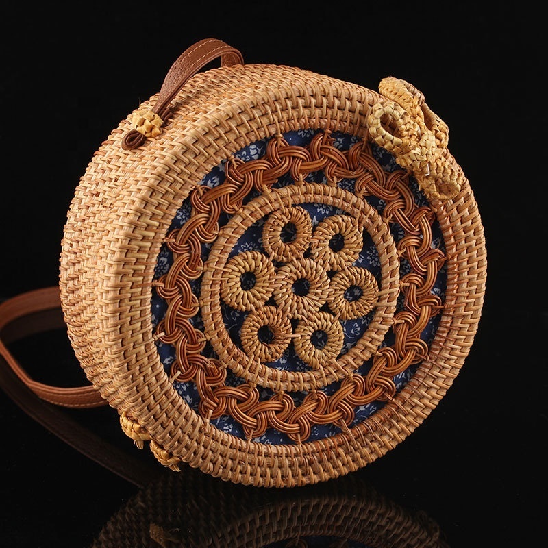 2024 Fashion Women Summer Bohemia Handbag Bali Rattan Bag Handmade Woven Beach Cross Body Round Straw Bags