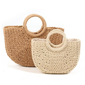 Half-moon shaped hand woven Yuan Dou handmade holiday garden wind grass bag