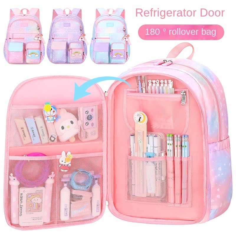 New schoolbag for elementary school students, women's refrigerator side opening cute princess children's backpack