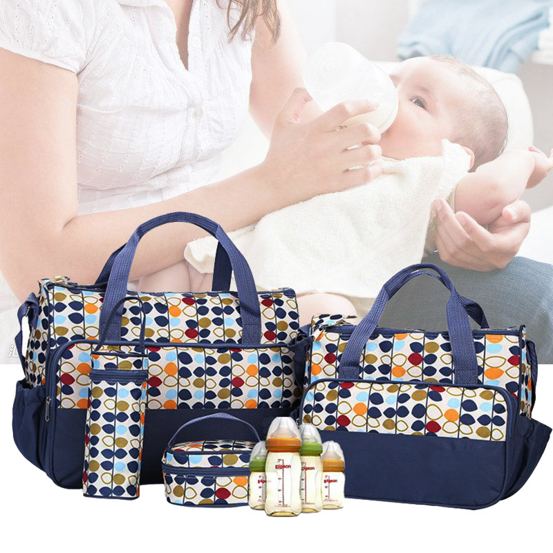 Fashion Mummy Cute Baby Tote Travel Diaper Bags Set for girls 5pcs set designer baby changing bags cooking set for baby and teen