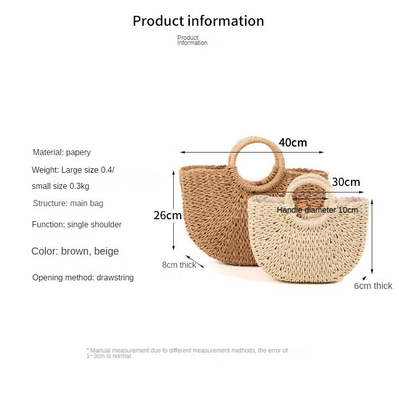 Half-moon shaped hand woven Yuan Dou handmade holiday garden wind grass bag