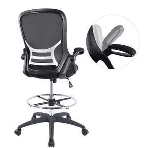 High-Back Mesh Ergonomic Drafting Chair Tall Office Chair Standing Desk Stool with Adjustable Foot Ring and Flip-Up Arms