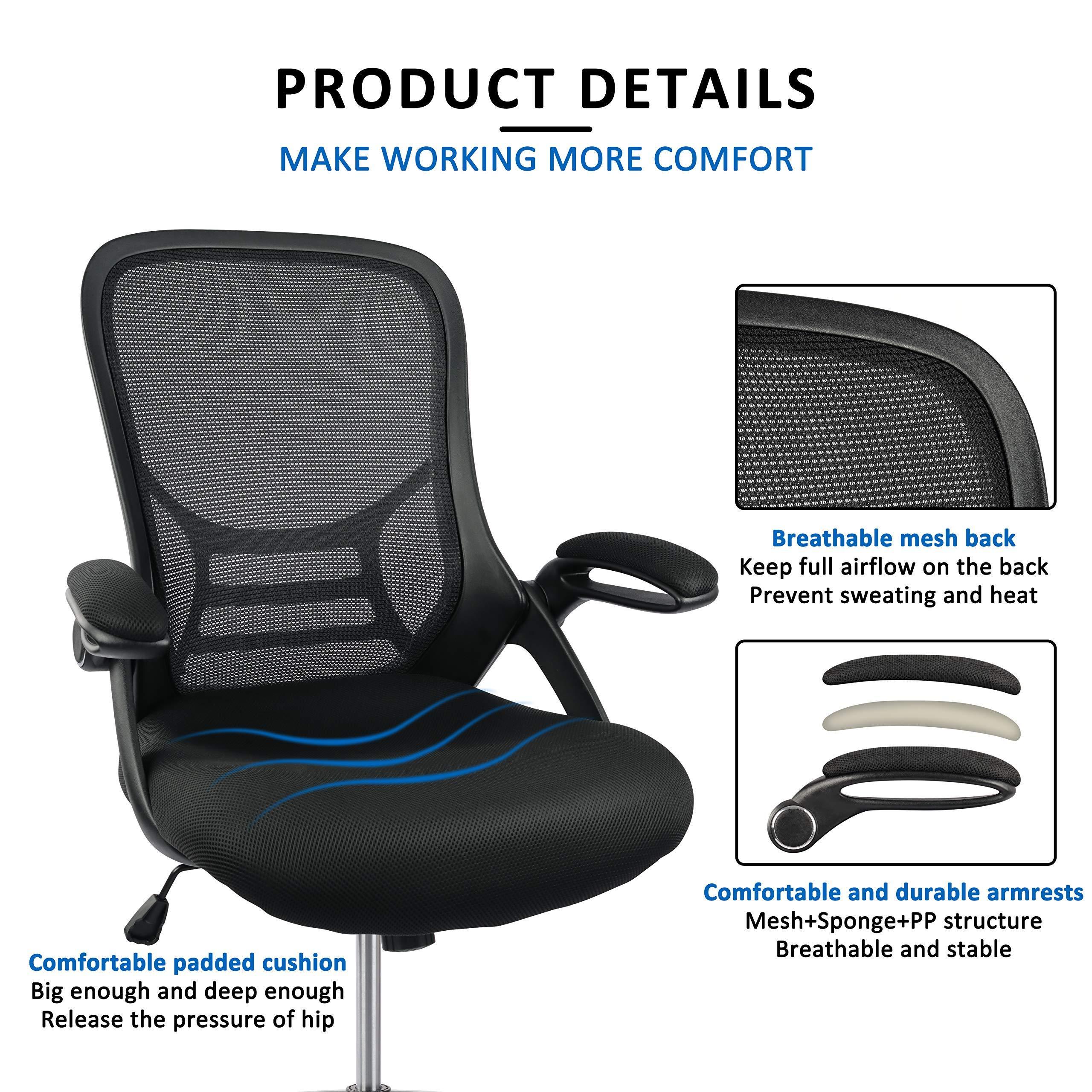 High-Back Mesh Ergonomic Drafting Chair Tall Office Chair Standing Desk Stool with Adjustable Foot Ring and Flip-Up Arms