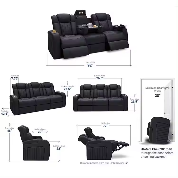 Theatre Cinema Electric 2 Seat Chair Leather Reclining Furniture Home Theater Movie 3 Seaters Recliner Sofa