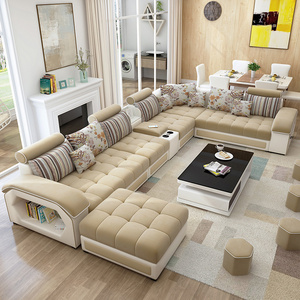 Usit Can customize modern simple living room combination U-shaped fabric sofa with storage cabinet size household suit