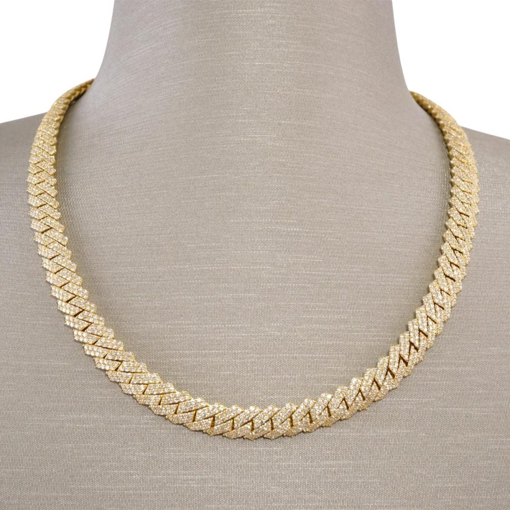 Hip Hop Jewelry 14mm Real 14K Gold Prong Setting VS Lab Grown Natural Diamond Iced Out Cuban Link Chain Necklace and Bracelet