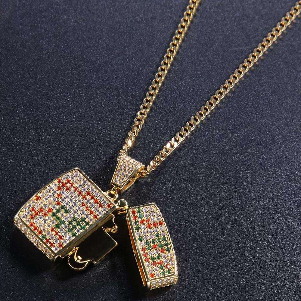 Wholesale Hip Hop Design 18k Gold Plated Jewelry Brass Chain Men Iced Out Cz Lighter Pendant Necklace