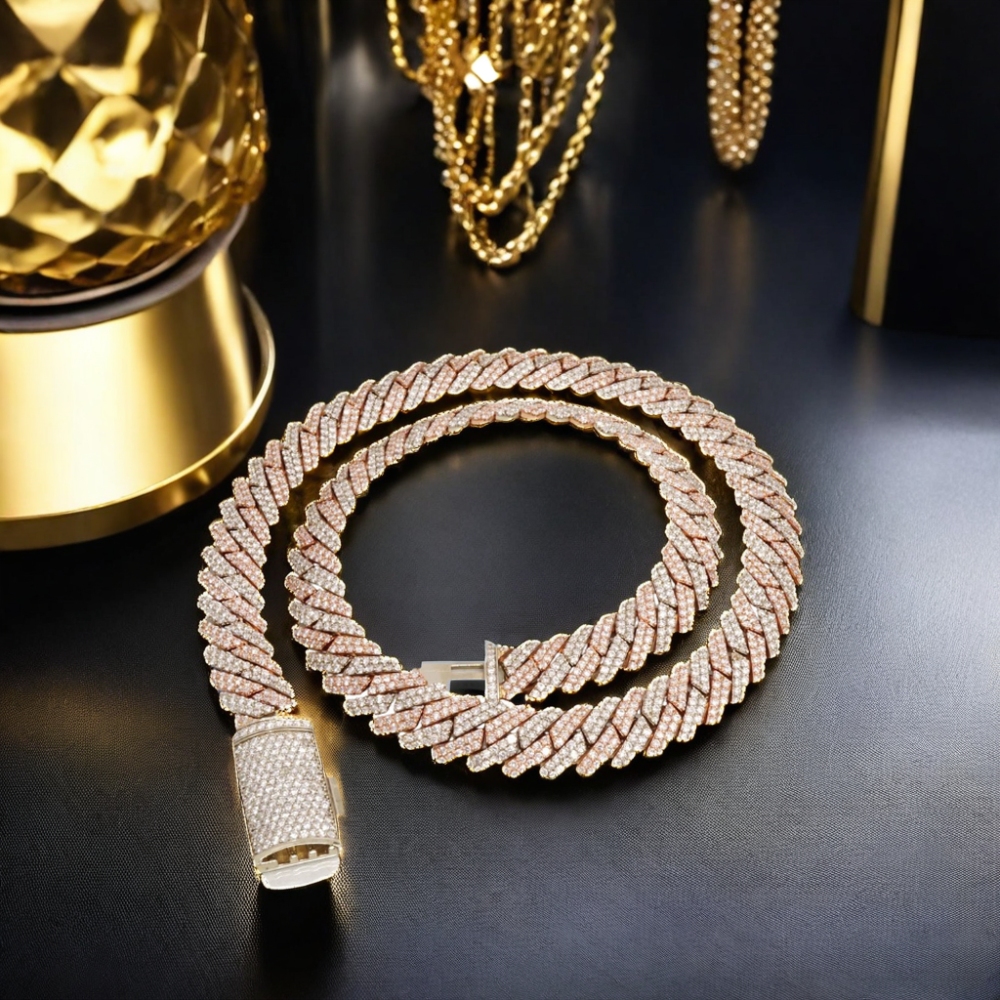 Hip Hop Jewelry 14mm Real 14K Gold Prong Setting VS Lab Grown Natural Diamond Iced Out Cuban Link Chain Necklace and Bracelet