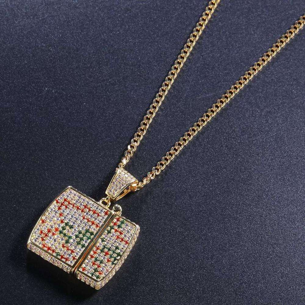 Wholesale Hip Hop Design 18k Gold Plated Jewelry Brass Chain Men Iced Out Cz Lighter Pendant Necklace